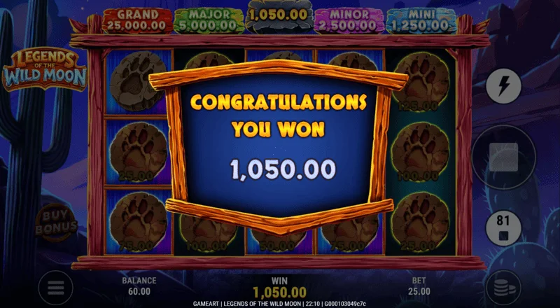 Legends of the Wild Moon - câștig total în Free Spins