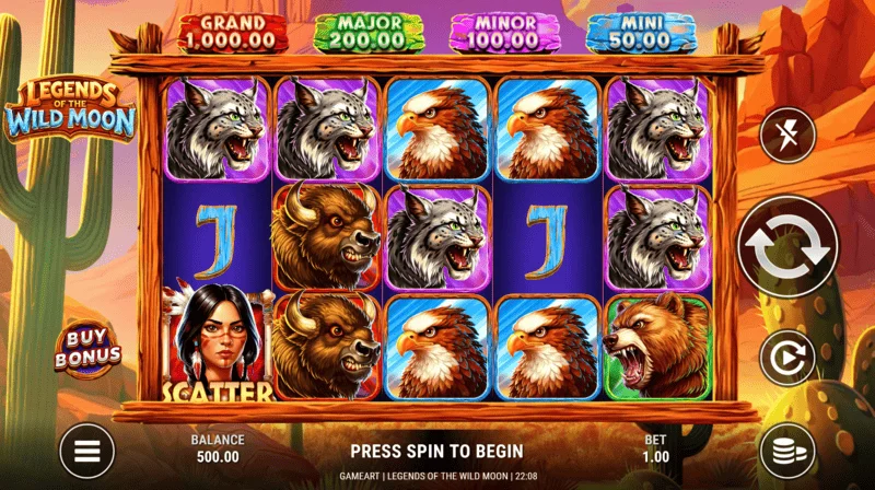 Legends of the Wild Moon - ecranul de joc cu grila 5×3